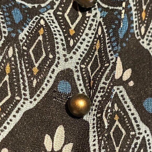 Semi Sheer Blue and Black Long Sleeve V-Neck Career Layer Blouse Top - Picture 4 of 12